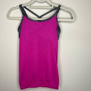 Athleta Girl Cloud Hatch 2 in 1 Tank Pink Gray Size Large